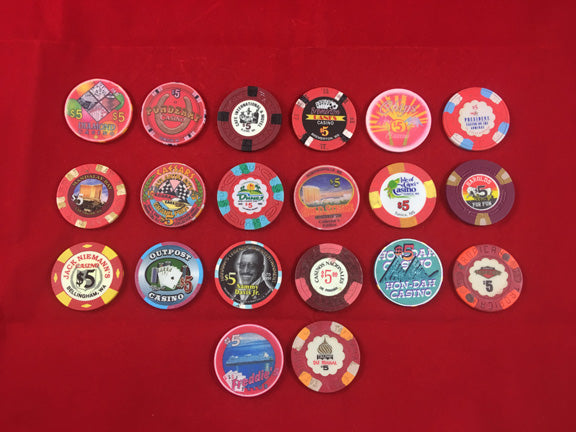 $5 Casino Chip Collection (20 Different) Used Condition