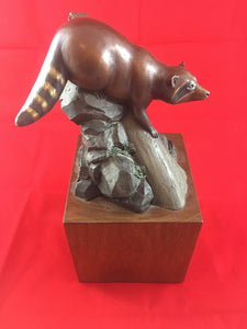 Signed Limited Edition Bronze Raccoon Sculpture - 5" x 5" x 11" - Retail $1800